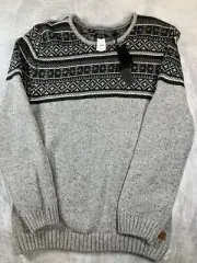 NEW BUFFALO DAVID BITTON Mens Weiton XL Gray Black Fair Isle Pullover LS Sweater