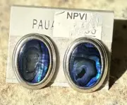 Vintage Genuine Paua Shell Posts Stud Pierced Earrings