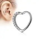 Piercing Ear Cartilage Daith Heart Rhinestones Silver