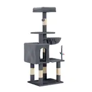 Petzly Cat Tree Tower Scratching Post Scratcher Condo 125cm Beige/Dark Grey/Grey