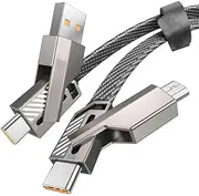 [GDSanlian] 4-in-1 USB C to Lightning Cable, 100W High-Speed Charging & Fast Data Transfer,CarPlay & Android Auto Support Multi Charger Cord Combo Lightning/Type C/USB A for iPhone/Samsung/iPad,5FT