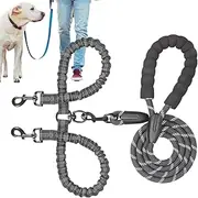Dog Traction Rope - Double Traction Lead Splitter - Adjustable Dog Lead Shock Absorbing Bungee for Large Medium Pet Hiking Camping Exploring Walking
