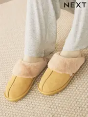 Yellow Suede Faux Fur Lined Mule Slippers (AF7073) | $14