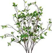 AUSTOR 3 Packs 45" Artificial Ficus Stems Faux Green Branches Leaf Fake Green Bushes Shrubs Ficus Twig Stems for Vase Filler Home Wedding Office Decor