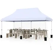 Costway Gazebo 3×6m Pop-up Marquee Wedding Party Tent All-wather Sunshade w/Carry Bag Outdoor Backyard Beach White