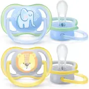 Philips Avent Ultra Air Dummy 0-6 Months, Breathable Orthodontic Soother, BPA Free, Double Pack, Elephant/Lion, SCF085/01