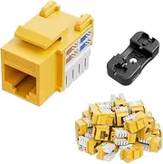 Iwillink 10Gbps Cat6 Keystone Jack, RJ45 25-Pack and Punch-Down Stand, UTP Modular Ethernet Insert 90-Degree, Punch Down Adapter, Yellow