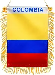 Anley 4 X 6 Inch Colombia Fringy Window Hanging Flag - Mini Flag Banner & Car Rearview Mirror Décor - Fringed & Double Sided - Colombian Hanging Flag with Suction Cup