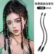 Set of 2: Braided Hair Fringe 1 Pair - Dark Brown & Light Gray - One Size