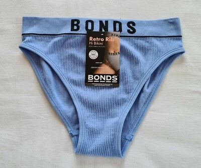 Bonds Ladies WU8GW FEJ Bluesfest Retro Rib Hi Bikini Brief Size 8 New
