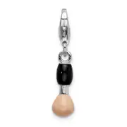 Sterling Silver Amore La Vita Rhodium-Plated Polished 3-D Black And Pink Enameled Blush Brush Charm With Fancy Lobster Clasp