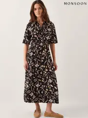 Monsoon Black Ulla Floral Print Jersey 100% Cotton Dress (H26915) | $173