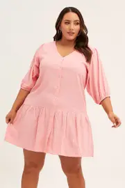 Pink Short Sleeve Pink Drop Hem Dress