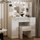 Bedroom Vanity Set with Mirror and Lights, Makeup Table Desk and Stool for Girls