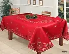 Christmas Embroidered Poinsettia Candle Tablecloth With Napkins RED Holiday 6676