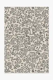 200' x 290' | Machine Washable Runner Rug | Kid & Pet Friendly | Indoor Rug | Block Party Black & Ivory Flatwoven Rug by Keith Haring | Ruggable