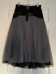Women Long FrenchGrey Fashion PatchworkTulle Fabric Skirt SZ: (Waist : 28”) NWT