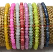 Natural 2x4mm Faceted Multicolor Jade Rondelle Gemstone Beaded Bracelet 7.5in