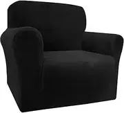 Granbest Premium Thicken Plush Velvet Armchair Cover 1 Seater High Stretch Couch Cover Super Soft Couch Slipcover Luxury Furniture Protector for Pets and Kids (1 Seater, Black)