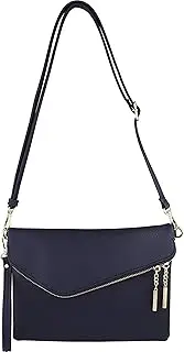 [B BRENTANO] Fold-Over Envelope Wristlet Clutch Crossbody Bag with Tassel Accents