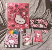 2018 Sanrio Hello Kitty Pink/Black 3ring Binder, Notebook, Pencil, Case.