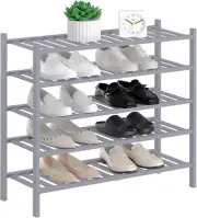 5-Tier Natural Bamboo Shoe Rack - Stackable Storage Shelf with Multi-Function Co