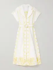 [Zimmermann] Zimmermann - Lucky Belted Broderie Anglaise Linen Midi Shirt Dress - White - 2 2 White