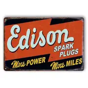 2x Tin Sign Edison Spark Plugs More Power Miles Rustic Look Decorative Wall Art