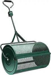 Lawn & Garden Spreaders, Peat Moss Spreader, 24 inch/60cm Heavy Duty Metal Mesh Roller Push/Tow Spreader, Compost, Peat Moss, Top Soil, Walk and Push Basket Sifter for Yard Green Green