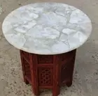 24" Stunning White Quartz Stone Coffee Table Top Antique Crystal Luxury Home Dec