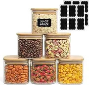 ComSaf 600ml Glass Food Storage Jars Set of 6,20oz Clear Storage Containers with Airtight Bamboo Lid, Pantry Organization Jar, Spice, Tea, Coffee and Sugar Container, Canister Set for Kitchen