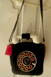 Betsey Johnson Kitsch Phone Retro Black Pink Purse Crossbody Bag Call Me Maybe