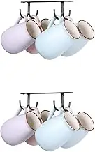 Fvstar 2 Set Mug Rack Under Cabinet,Coffee Mug Holder Under Cabinet,8pcs Cup Hooks Under Shelf,Kitchen Mug Drying Hanging Racks,Coffee Bar Mug Hanger,Black