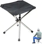 Folding Camping Stool Chair, Lightweight Portable Outdoor Seat, Compact Portable Stainless Steel Bracket for Fishing, Gardening, Hiking, Small Large, Black Cream