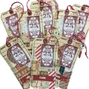 Christmas Junk Journal Tag Ephemera Lot 10 mq Handmade Sewn Scrapbook Embellishm