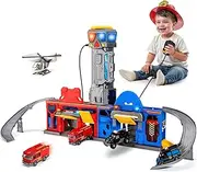lerrbo Police & Fire Station Transform Track Sets for Boys 3-6, Foldable Big City Action Playset with Lights & Sounds