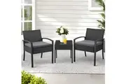 Gardeon 3PC Patio Furniture Bistro Set Wicker Outdoor Lounge Setting Black