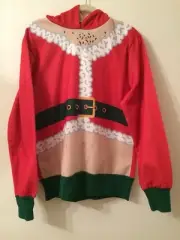 Holiday Ugly Sweatshirt Hoodie Pullover Christmas Red Santa Large Man