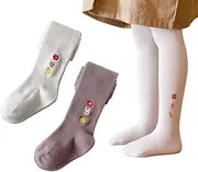 [Snegyu] Pack of 2 Children's Girls' Tights, Cotton Tights, Baby Girls' Leggings, Floral Embroidery, Patterned Toddler Tights for 0-9 Years