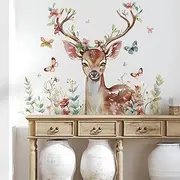 Deer Butterfly Flower Large Wall Stickers, sacinora Forest Jungle Animal Wall Decals Removable Vinyl Peel and Stick Kids Baby Nursery Living Room Bedroom Children's Room Playroom Art Home Decorations