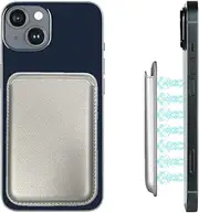Magnetic Phone Wallet Compatible with Apple MagSafe, Minimalist Leather Wallet, RFID-Blocking Card Holder for iPhone 16 Pro Max/16 Plus/16, for iPhone 15 Pro Max/15 Plus/15 Pro/14/13/12【Silver】