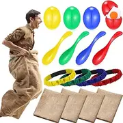 12 Pieces Potato Sack Race Bags Outdoor Lawn Games with Egg and Spoon Race Games, 3 Legged Relay Race Bands Carnival Games Outside Backyard Field Day Birthday Party Games for Teens, Adults, Family