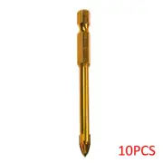10x 6mm Titanium Ceramic Tile Marble Glass Drill Bit Cross Spear Head Hex Shank