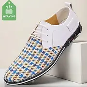 Woven White and Blue Men's Lace-Up Shoes Featuring Breathable Material and Trendy Design - Ideal for Casual Outings Summer Events and Everyday Wear