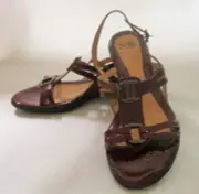 NEW~Sofft ADARA Berry Red Patent Leather SLINGBACK Wedge SANDALS 11 M EU 43