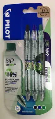 Pilot B2P Bottle To Pen Refillable Retractable BallPoint Pens 3 Mixed FREEPOST