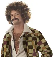 Mens Disco Dirt Bag Wig & Moustache