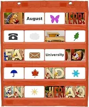 uxcell Magnetic Pocket Chart, Small Pocket Chart Mini Double Sided Classroom Pocket Chart Organizer Wall Hanging for Classroom Supplies, Brown