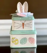 Adorable Ceramic Bunny and Egg Boxes - design goes around both boxes - New