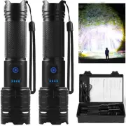 Rechargeable Flashlights 4000 High Lumen, 2 Pack Super Bright LED Flashlight ...